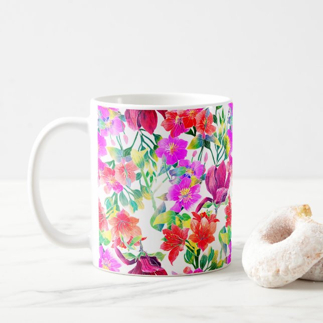 Elegante tropische Blume Kaffeetasse (Mit Donut)