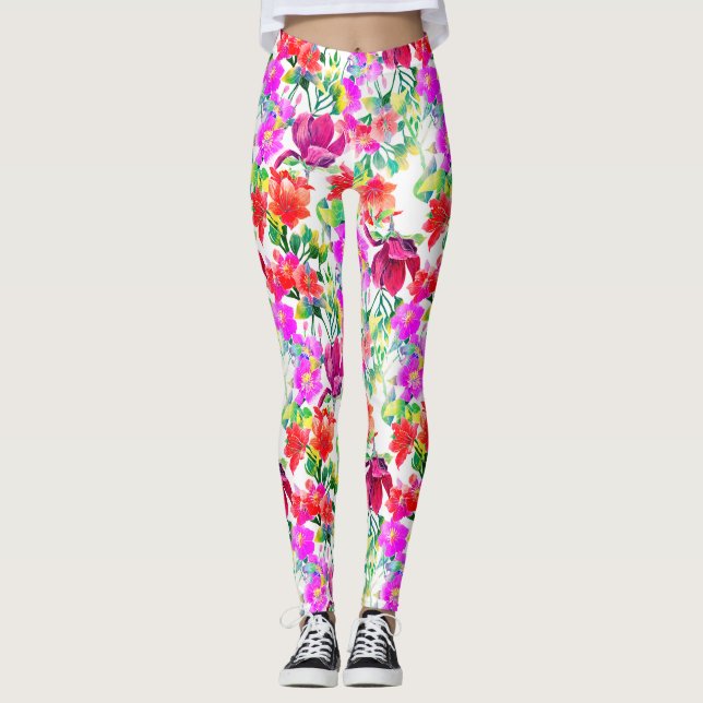 Elegante tropische Blume Leggings (Vorderseite)