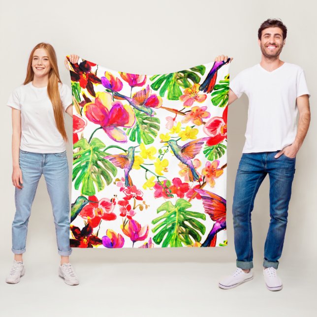 Elegante tropische Blume Orchid und Vögel Fleecedecke (Beispiel)