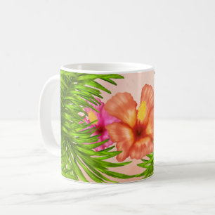 Elegante tropische Blume Rosa Grün-Blätter Kaffeetasse