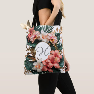Elegante tropische Blumen-Monogramm-Tasche