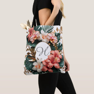 Elegante tropische Blumen-Monogramm-Tasche