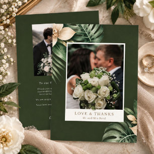 Elegante tropische botanische Foto-Hochzeit Danke