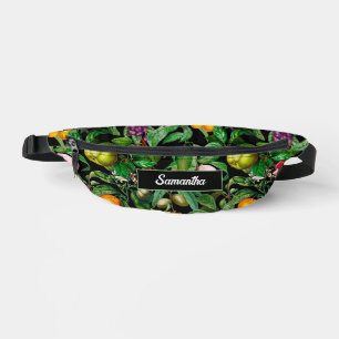 Elegante tropische Früchte schwarzes Muster, Monog Bauchtasche