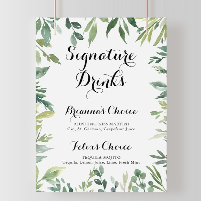 Elegante Tropische Grüne Signatur Getränke signier Poster (Von Creator hochgeladen)