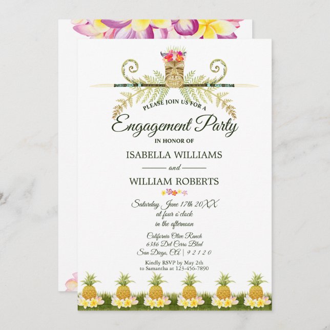 Elegante tropische Hawaiianische Sommer-Engagement Einladung (Vorne/Hinten)
