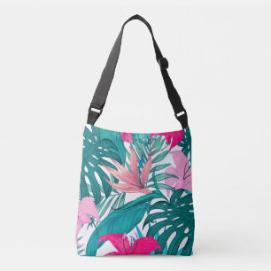 Elegante tropische Hibisken Blume und Blätter  Tragetaschen Mit Langen Trägern