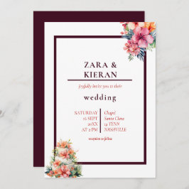 Elegante tropische Hochzeit mit floralen Kuchen Einladung