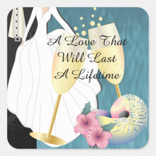 Elegante tropische Hochzeit Quadratischer Aufkleber