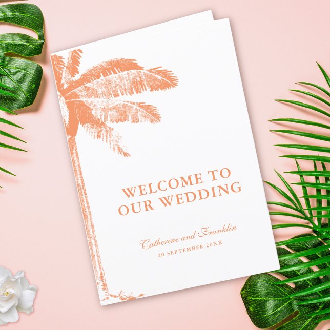 Elegante tropische Palmenbaumhochzeit Programm (Vintage Boho Tropical Palm Wedding Program Folded)