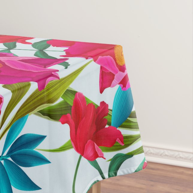 Elegante tropische Rosa und rote Blume Tischdecke (Beispiel)