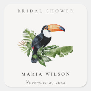 Elegante Tropischer Regenwald Toucan Brautparty Quadratischer Aufkleber