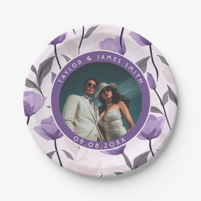 Elegante Tulip-Blumenplatte für einfache Hochzeit Pappteller (Vorderseite)