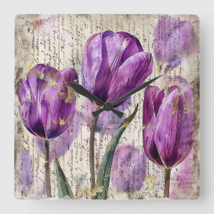 Elegante Tulips - Ein Geschenk der Schönheit Quadratische Wanduhr