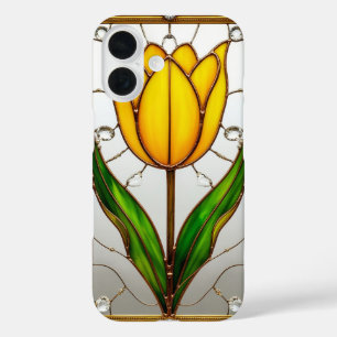 Elegante Tulpe aus Buntglas mit goldenem Rahmen iPhone 16 Hülle