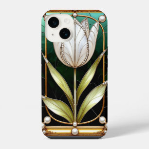 Elegante Tulpe aus Buntglas mit goldenem Rahmen iPhone 14 Hülle