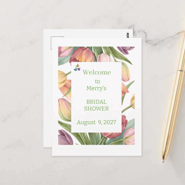 Elegante Tulpen in Aquarell Postkarte (Vorderseite/Rückseite Beispiel)