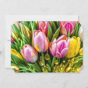 Elegante Tulpen mit goldenen Akzenten, Ostern Feiertagskarte