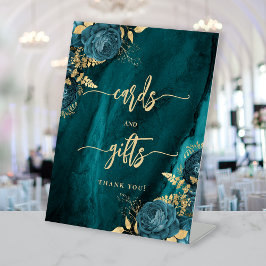 Elegante Türkis Blau Gold Blumen Hochzeitskarten G Sockelschild