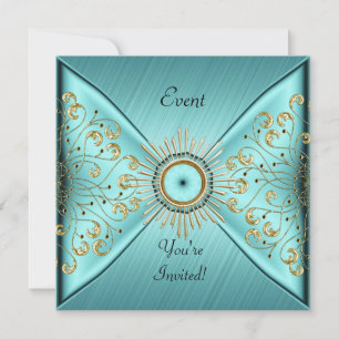 Elegante Türkis Blau Gold Event Party Einladung