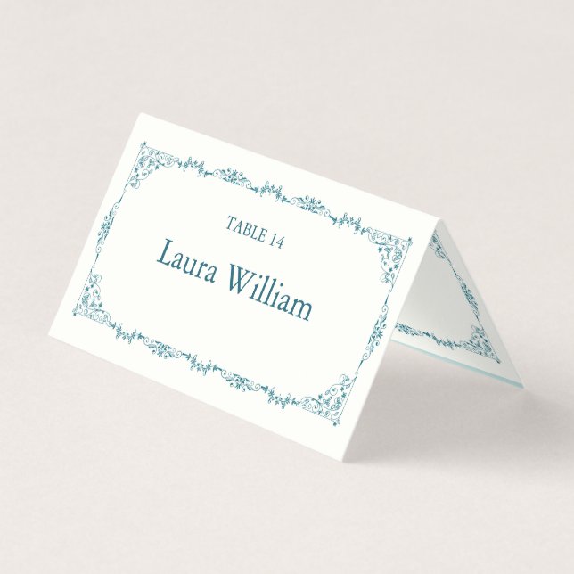 Elegante Türkis Blumen Tischnummer & Gastname (Vorderseite)