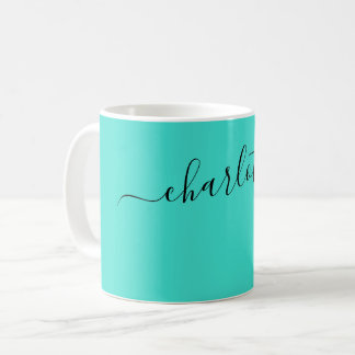 Elegante Türkis-Farbene Moderne Name Personalisier Kaffeetasse