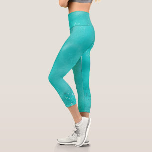 Elegante Türkis-Faux-Glitter und Funkeln Capri Leggings