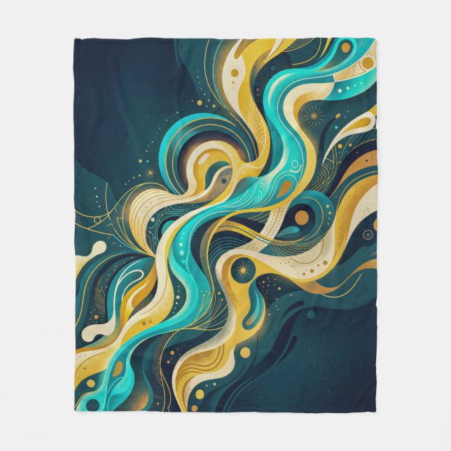 Elegante Türkis-Gold-Abstrakt-Flow-Kunst Fleecedecke (Vorderseite)