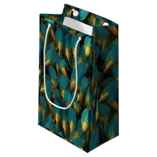 Elegante Türkis Gold Federn Kleine Geschenktüte