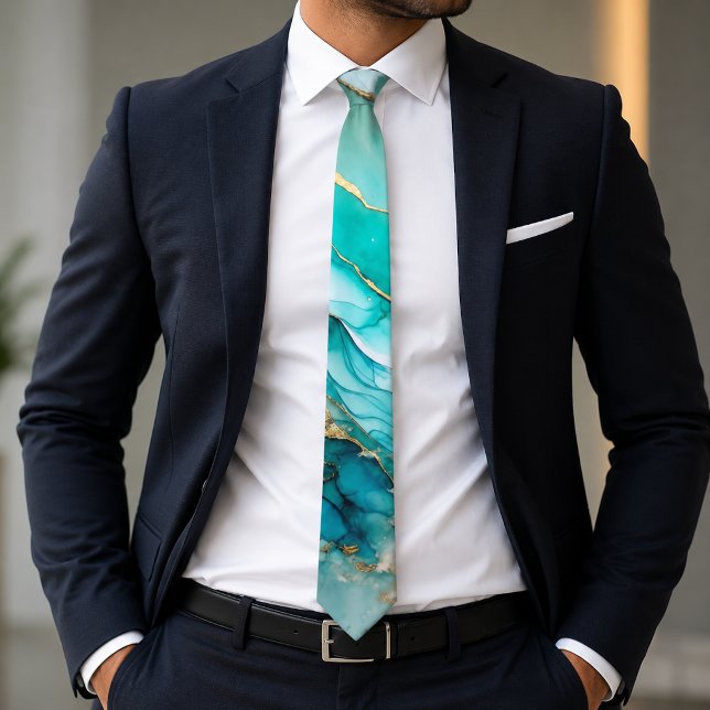 Elegante Türkis-Gold-Marmor Krawatte (Von Creator hochgeladen)