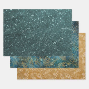 Elegante Türkis-Gold-Marmorblätter Geschenkpapier Set