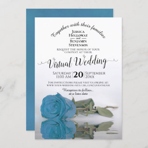 Elegante Türkis oder Sky Blue Rose Virtual Wedding Einladung