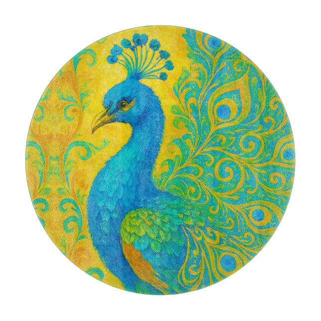 Elegante Türkis Peacock Bird Decorative Schneidebrett (Vorderseite)