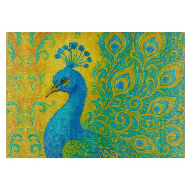 Elegante Türkis Peacock Bird Decorative Schneidebrett (Vorderseite)