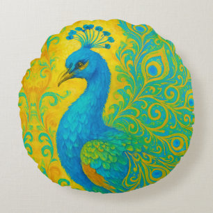 Elegante Türkis Peacock Dekorativ Rundes Kissen