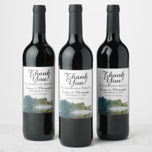 Elegante Türkis-Rosa-Hochzeits-Dankeskarten Weinetikett