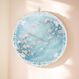 Elegante Türkis Rosa Kirschblüte  Große Wanduhr