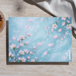 Elegante Türkis Rosa Kirschblüten-Initialen Geschenkpapier Set