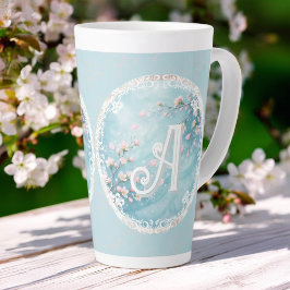 Elegante Türkis Rosa Kirschblüten-Initialen  Milchtasse