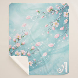 Elegante Türkis Rosa Kirschblüten-Initialen  Sherpadecke