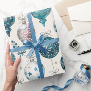 Elegante Türkis-Silber-Weihnachtsornament-Muster Geschenkpapier