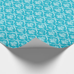 Elegante Türkis- und Creme-Blumendamastmuster Geschenkpapier