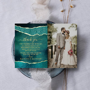 Elegante Türkis- und Gold-Achat-Hochzeit-Dankeschö Folieneinladung