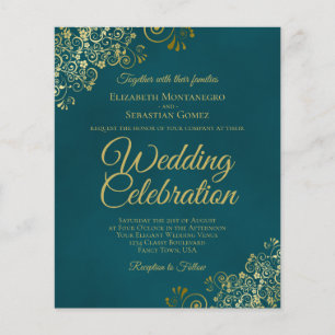 Elegante Türkis- und Gold-BUDGET-Hochzeitseinladun
