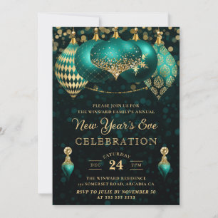 Elegante Türkis- und Gold-Winterkugeln Silvester Einladung