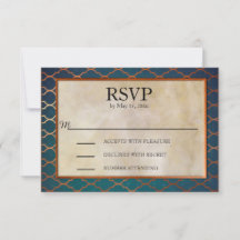 Elegante Türkis- und Kupfer-Hochzeits-RSVP