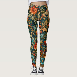 Elegante Türkis Vintage Blumenleggings Leggings