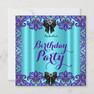 Elegante Türkis Violett Schwarze Spitze Geburtstag Einladung