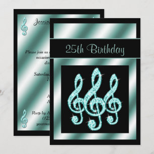 Elegante, Türkis-Violin-Schlüssel 25. Geburtstag Einladung