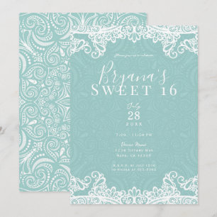 Elegante Türkis Weiß Spitze Sweet 16 Party Einladung